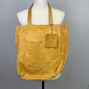 Latico Margie Tote Shoulder Bag Purse Mustard Yellow Full-Grain Raw Leather